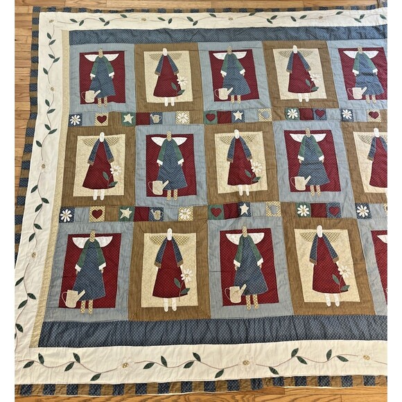 VINTAGE QUILT 84" X 92" PATCHWORK BLANKET ANGEL girl STAR cottage core 1990s - Picture 3 of 6